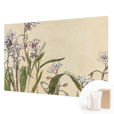 Modern wall mural for bedroom with a floral design evoking elegant blooms