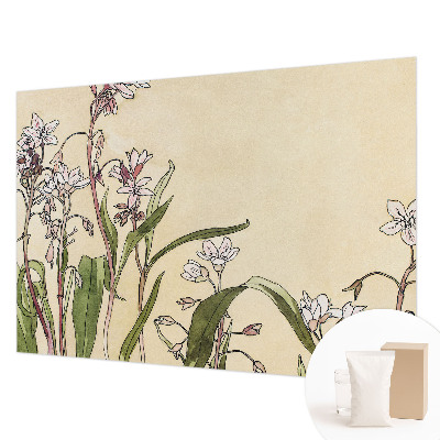 Modern wall mural for bedroom with a floral design evoking elegant blooms