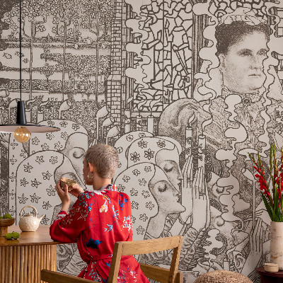 Premium wall mural for bedroom featuring floral portraits