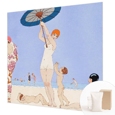 Wall mural for bedroom with a retro beach design