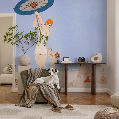 Wall mural for bedroom with a retro beach design
