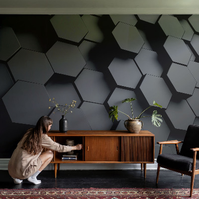 Bedroom wall mural wallpaper 3D hexagons