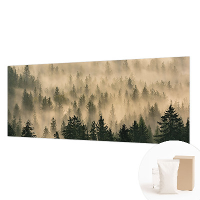 Premium photo wallpaper with a misty forest motif