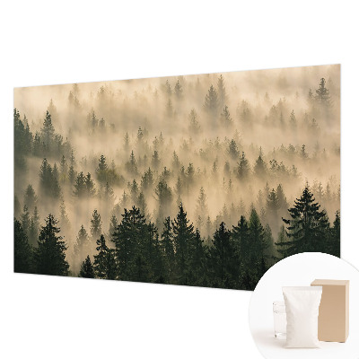Premium photo wallpaper with a misty forest motif