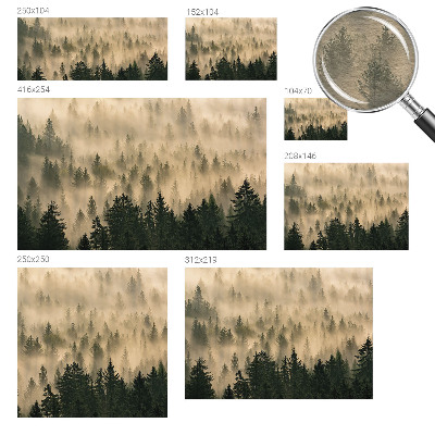 Premium photo wallpaper with a misty forest motif