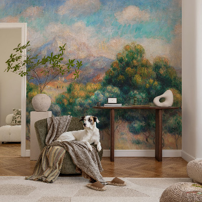 Decorative wall mural for living room featuring a mountain landscape