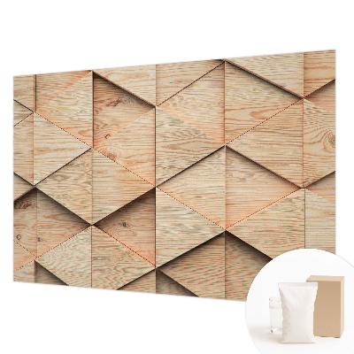 Wall mural with a wooden mosaic design