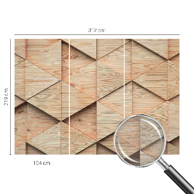 Wall mural with a wooden mosaic design