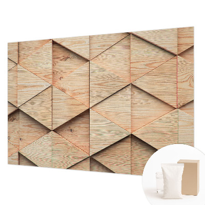 Wall mural with a wooden mosaic design