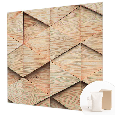 Wall mural with a wooden mosaic design