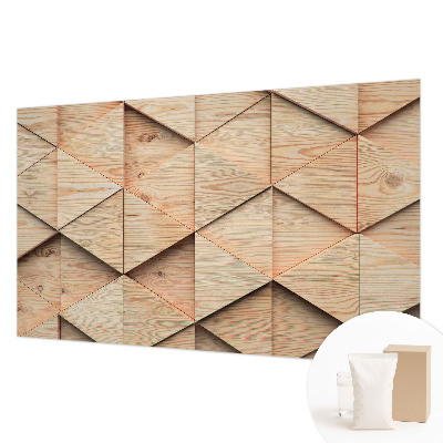 Wall mural with a wooden mosaic design