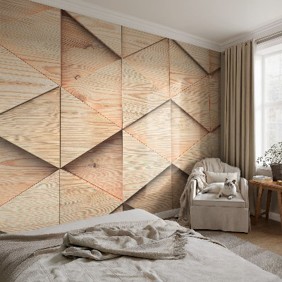 Wall mural with a wooden mosaic design