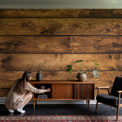 Large wall mural wallpaper with a printed wooden boards design