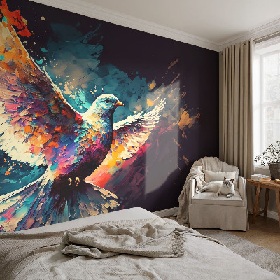 Modern wall mural for living room with a colorful bird design