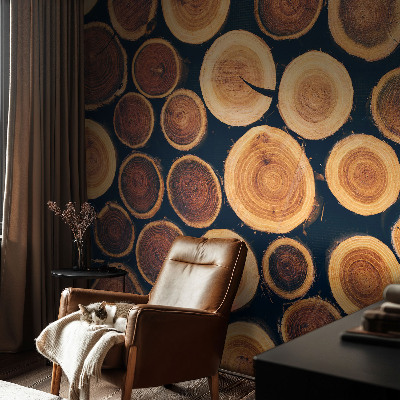 High quality photo wallpaper with a wooden circles design