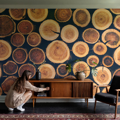 High quality photo wallpaper with a wooden circles design