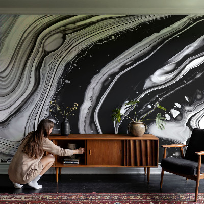 Wallpaper mural with a monochromatic waves design