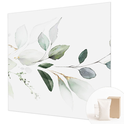Modern wall mural for living room with a green leaves design