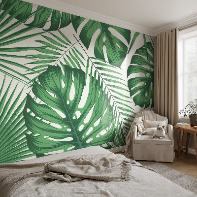 Premium wall mural for bedroom with a tropical leaves motif