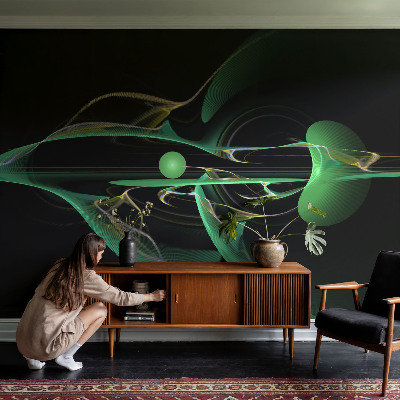 Decorative wall mural for living room with a green waves design