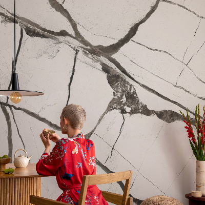 Wall mural for living room with a marble cracks design