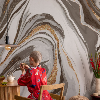 Wallpaper mural for living room with a marble swirls design