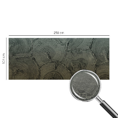 Modern wall mural for bedroom featuring wooden rings as a decorative motif