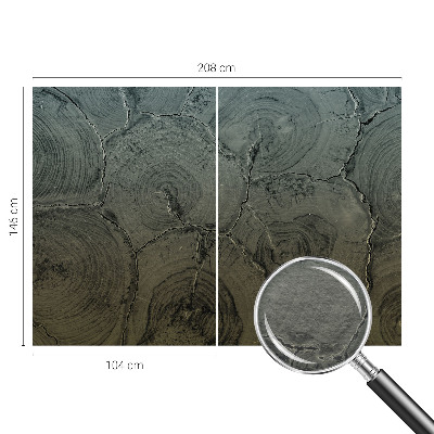 Modern wall mural for bedroom featuring wooden rings as a decorative motif