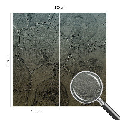 Modern wall mural for bedroom featuring wooden rings as a decorative motif