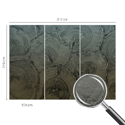 Modern wall mural for bedroom featuring wooden rings as a decorative motif