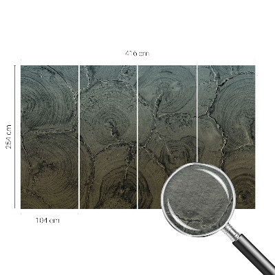 Modern wall mural for bedroom featuring wooden rings as a decorative motif