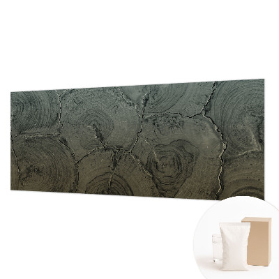 Modern wall mural for bedroom featuring wooden rings as a decorative motif