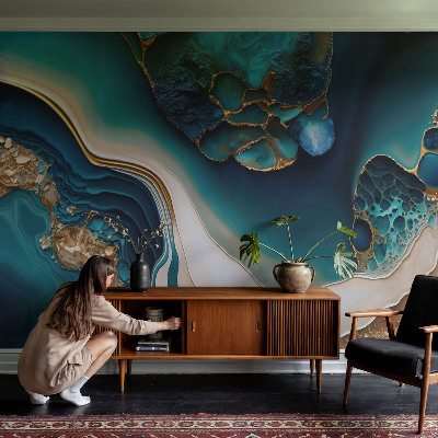 Large wall mural featuring a colorful abstract design