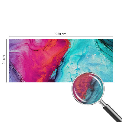 Large wallpaper mural with a colorful wave design