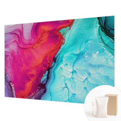 Large wallpaper mural with a colorful wave design