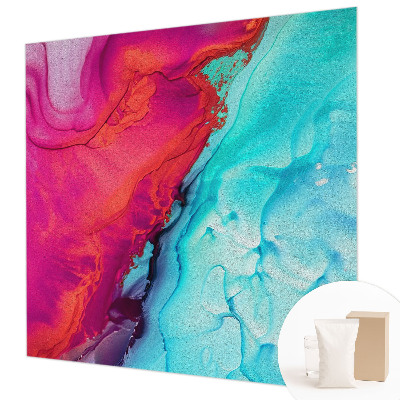 Large wallpaper mural with a colorful wave design