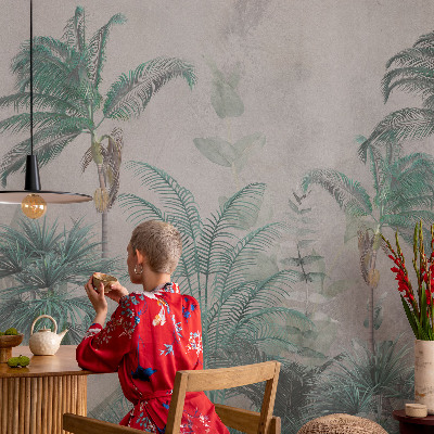 Modern wall mural for living room with an exotic oasis design