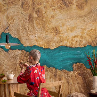 High quality wall mural wallpaper with a wood and resin design