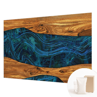 Premium photo wallpaper with a blue wood pattern