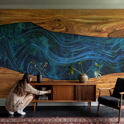 Premium photo wallpaper with a blue wood pattern