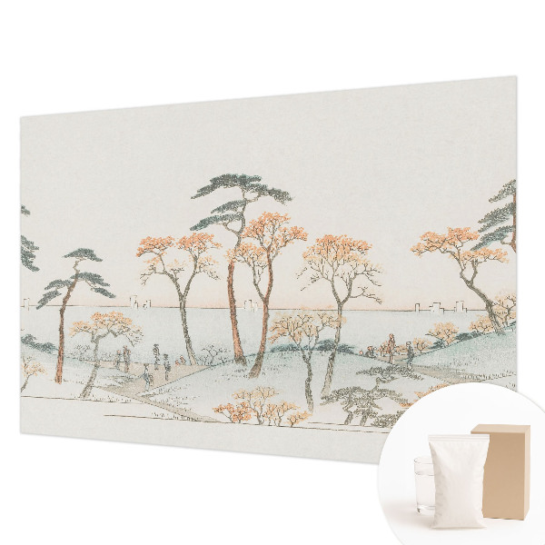 Large wallpaper mural featuring a peaceful landscape