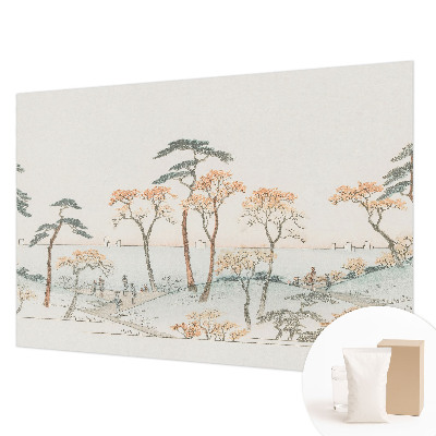 Large wallpaper mural featuring a peaceful landscape