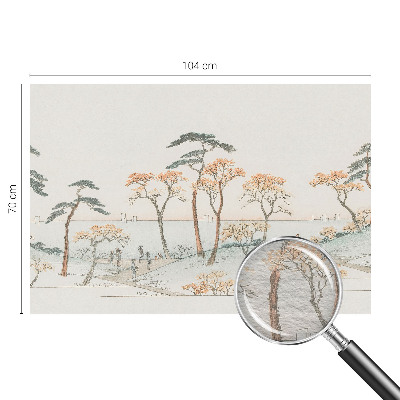 Large wallpaper mural featuring a peaceful landscape