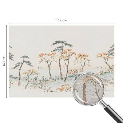 Large wallpaper mural featuring a peaceful landscape