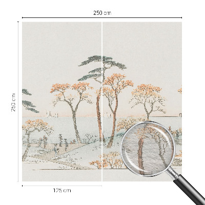 Large wallpaper mural featuring a peaceful landscape