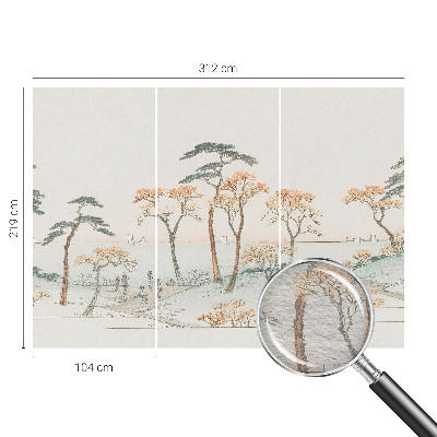 Large wallpaper mural featuring a peaceful landscape