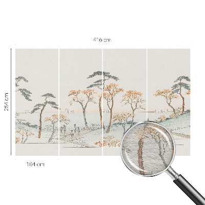 Large wallpaper mural featuring a peaceful landscape
