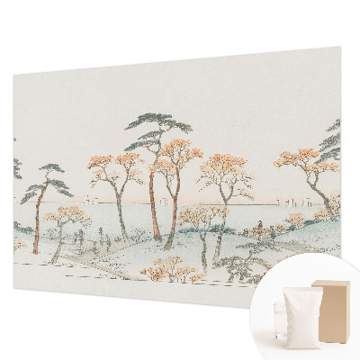 Large wallpaper mural featuring a peaceful landscape