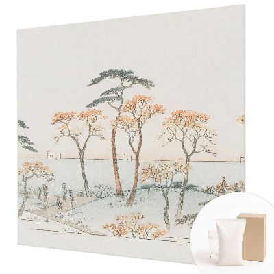 Large wallpaper mural featuring a peaceful landscape