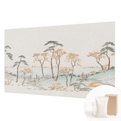 Large wallpaper mural featuring a peaceful landscape